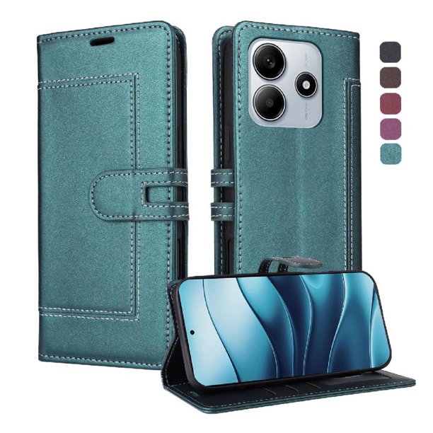 Premium Wallet Case for Xiaomi Redmi Note 14 4G with Card Slots & Kickstand, Flip Cover Green