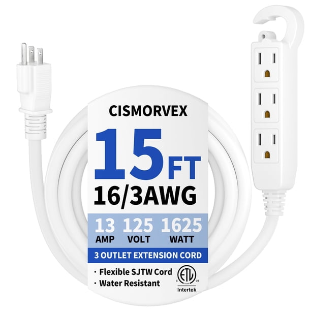cismorvex Cable de extensión interior de 4,5 m con tres tomas múltiples de tres clavijas, blanco
