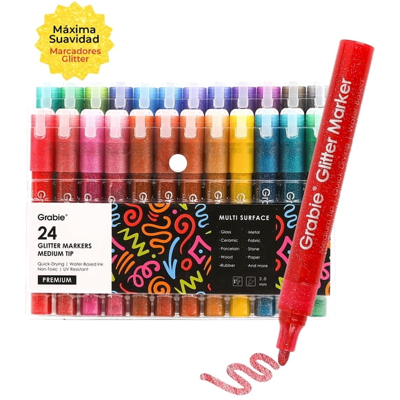 Grabie 24 Marcadores Acrilicos Jumbo con Glitter Punta 3mm