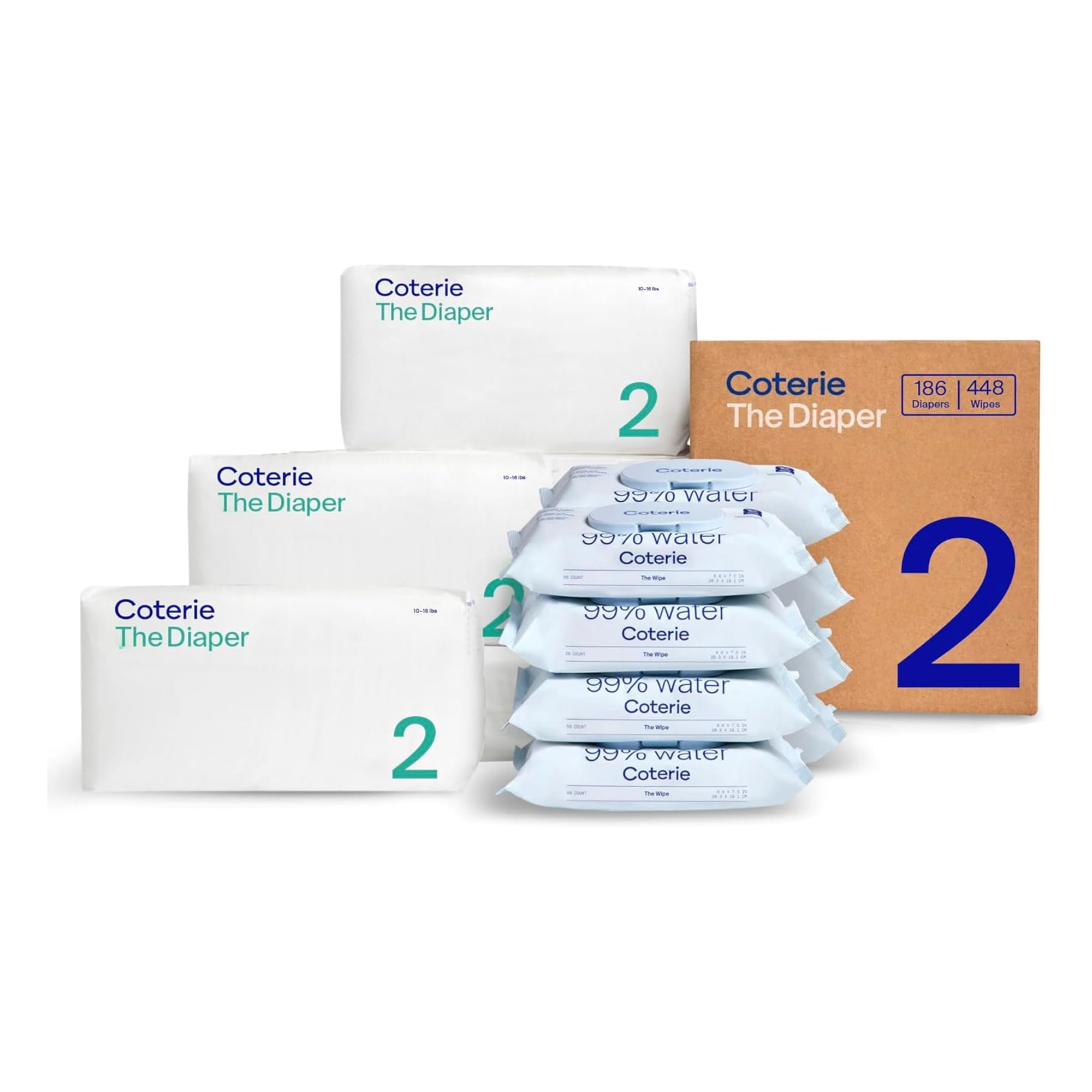 Kit De Toallitas Húmedas Y Pañales Para Bebé Coterie Talla 2, 186+448 Unidades