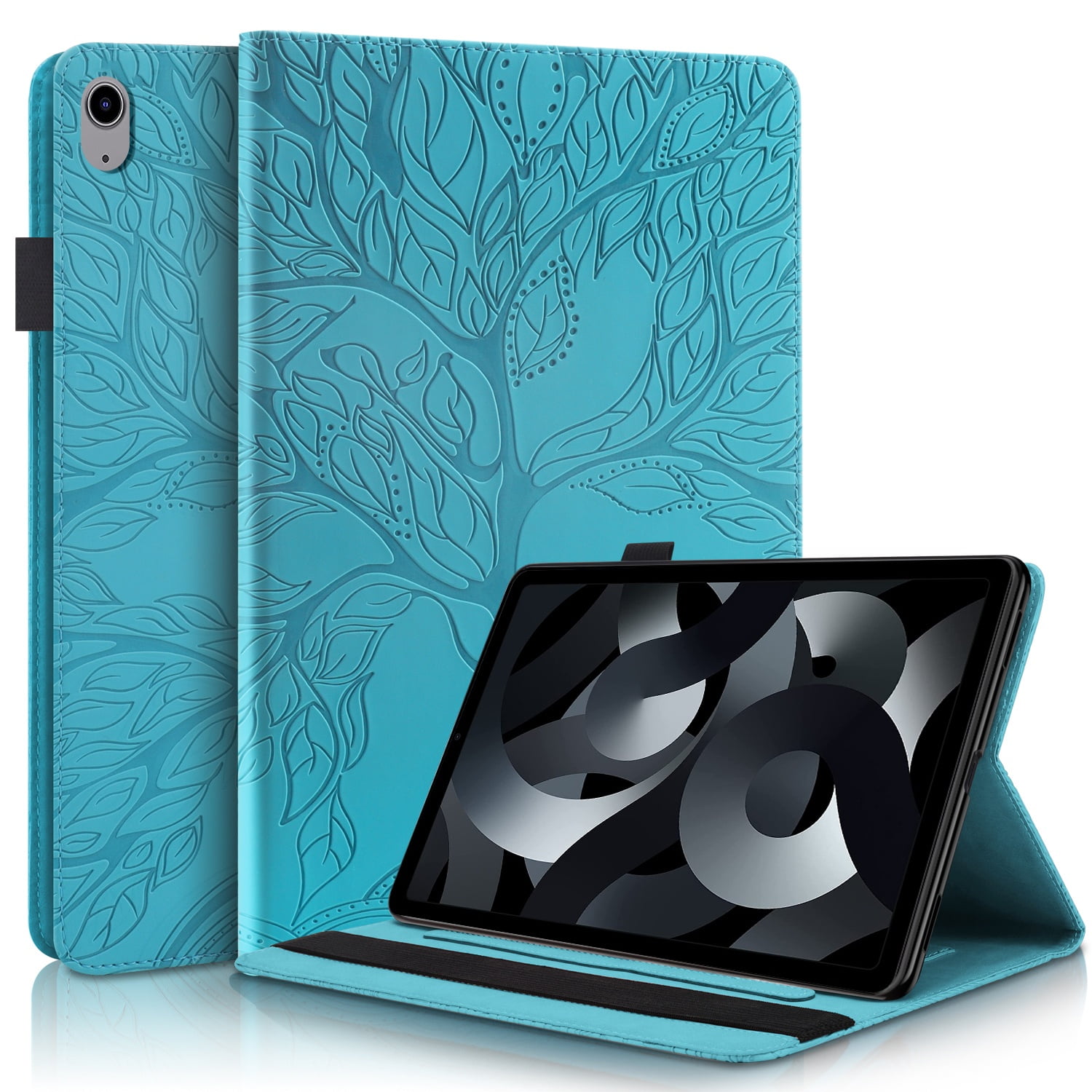 Foxdock - Funda Con Relieve Del Árbol De La Vida Para Tablet Ipad 10 2022 Con Soporte, Ranuras Para Tarjetas Y Soporte Para Lápiz Óptico. Azul