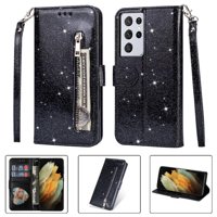Funda Para Foxdock Elegante Funda Samsung Galaxy S21 Ultra 5G Glitter Con Cremallera-Ideal Para El Uso Diario