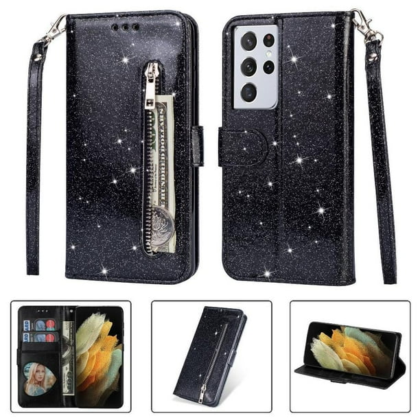 Funda para FOXDOCK Elegante funda Samsung Galaxy S21 Ultra 5G Glitter con cremallera-Ideal para el uso diario