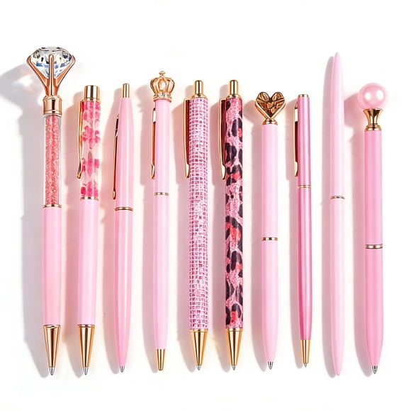 Bolígrafos de punta fina HLPHA, 10 piezas, metálicos, cristal diamante, rosa