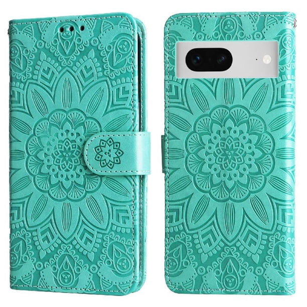 Funda tipo cartera FOXDOCK para Google Pixel 7 , diseño girasol en relieve, cuero PU, cierre magnético, soporte y tarjetero