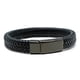 thumbnail image 1 of Pulsera hombre con cuero tejido espiga y broche negro brillante, 1 of 7