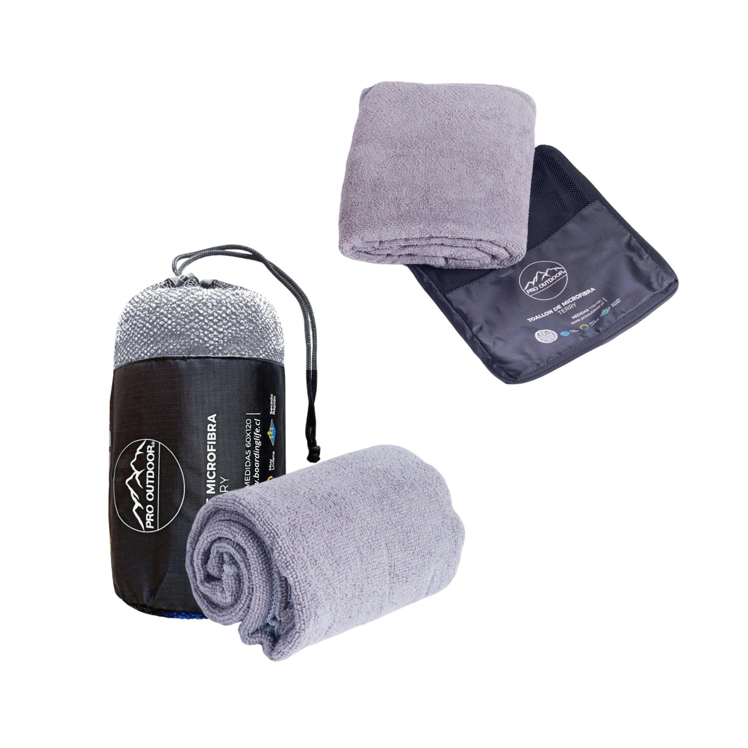 Pro Outdoor - Pack Toallon Y Toalla Microfibra Terry Gris Gris