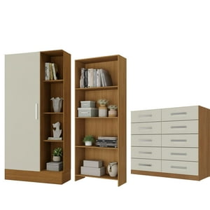 Movelaria - Combo Closet Zapatero + Librero + Cómoda 10 Cajones Off White R151610