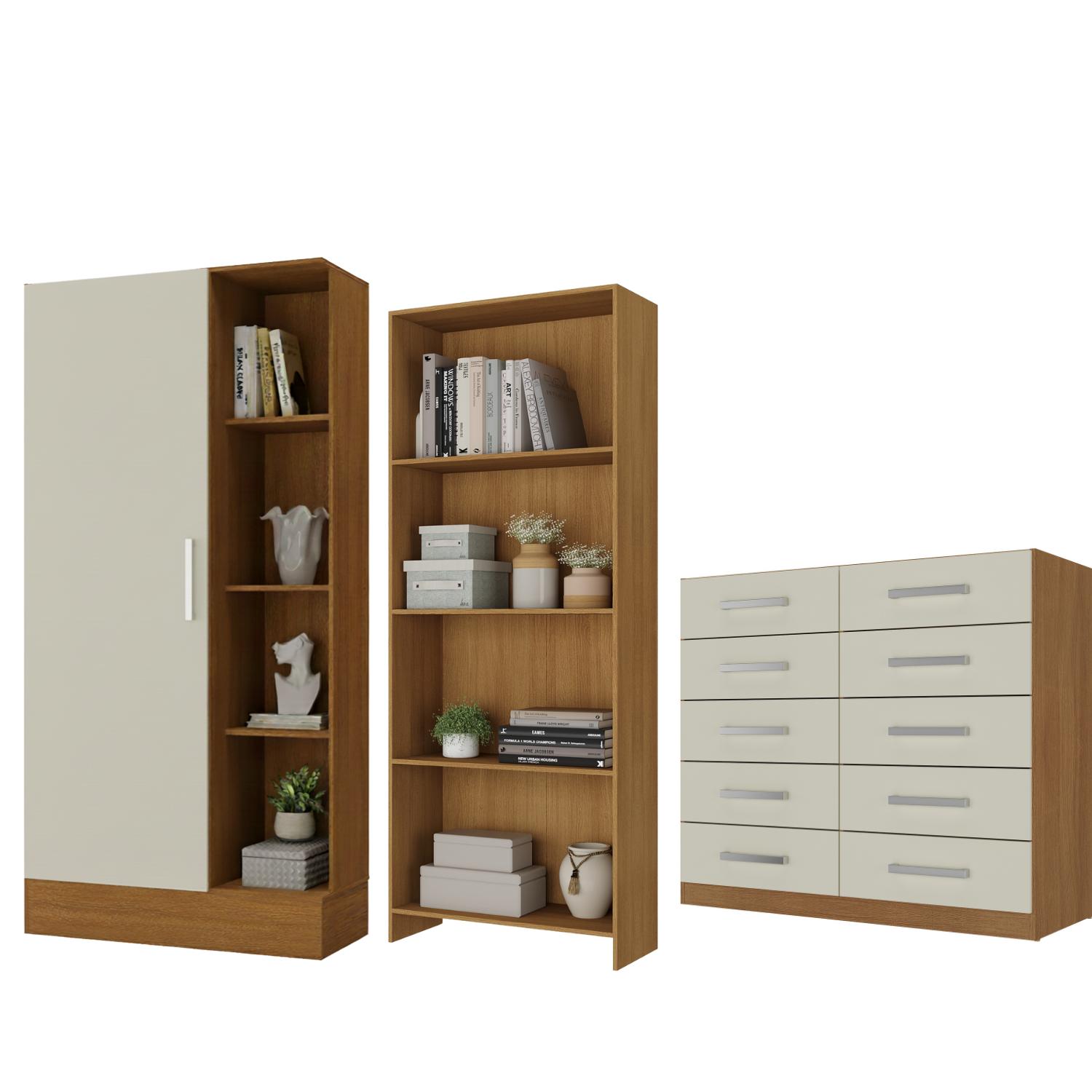 Movelaria - Combo Closet Zapatero + Librero + Cómoda 10 Cajones Off White R151610