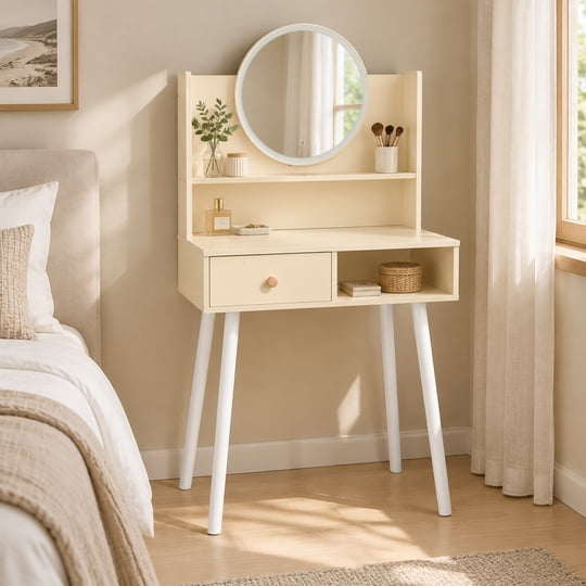 Vientoferoz - Mueble De Belleza Blanco Con Espejo Led Y Repisa Organizadora 60x40x120 Cm