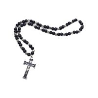 Ioensy - Colgante De Cruz De Rosario Para Hombres, Mujeres, Cuentas De Oración De Rosario, Collar De Cruz De Rosario Negro