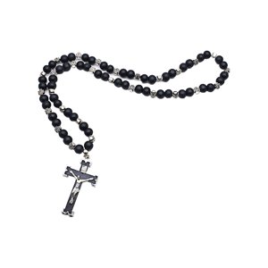 Ioensy - Colgante De Cruz De Rosario Para Hombres, Mujeres, Cuentas De Oración De Rosario, Collar De Cruz De Rosario Negro