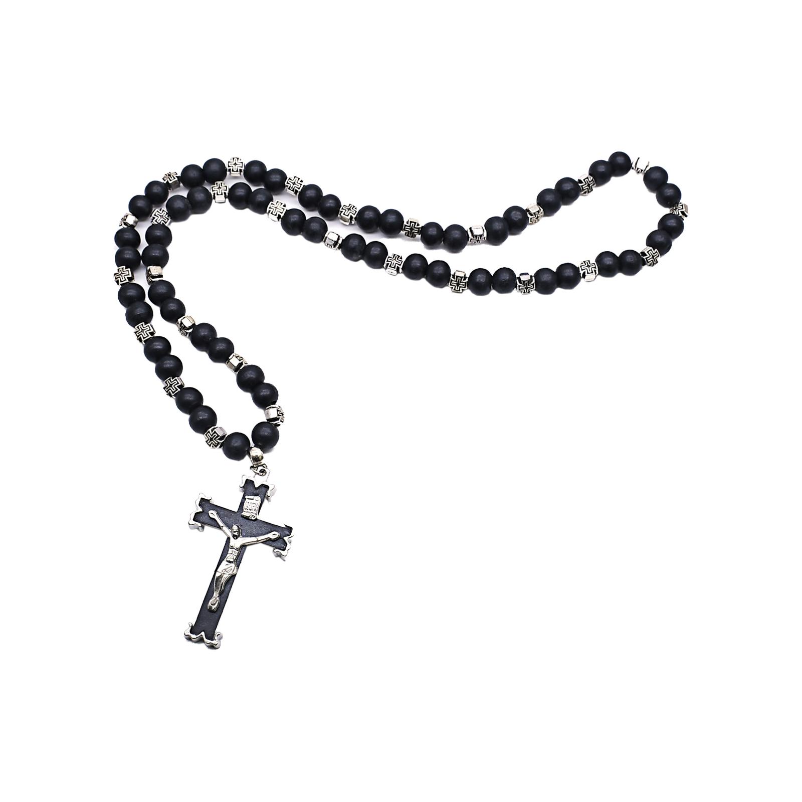 Ioensy - Colgante De Cruz De Rosario Para Hombres, Mujeres, Cuentas De Oración De Rosario, Collar De Cruz De Rosario Negro