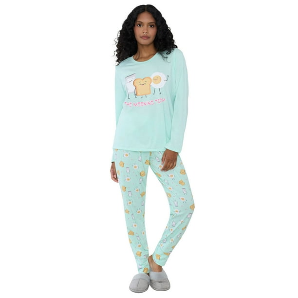 Pijama Mujer Largo Algodón Print Turquesa Corona