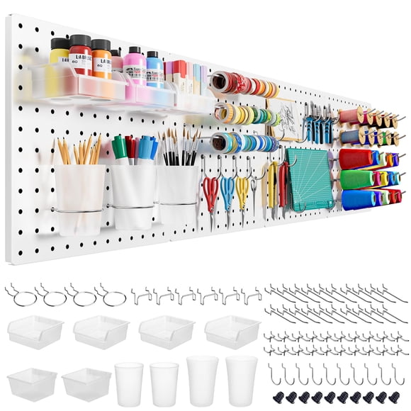 Kit organizador de pared Peg Board FZK de metal perforado, 74 unidades, blanco