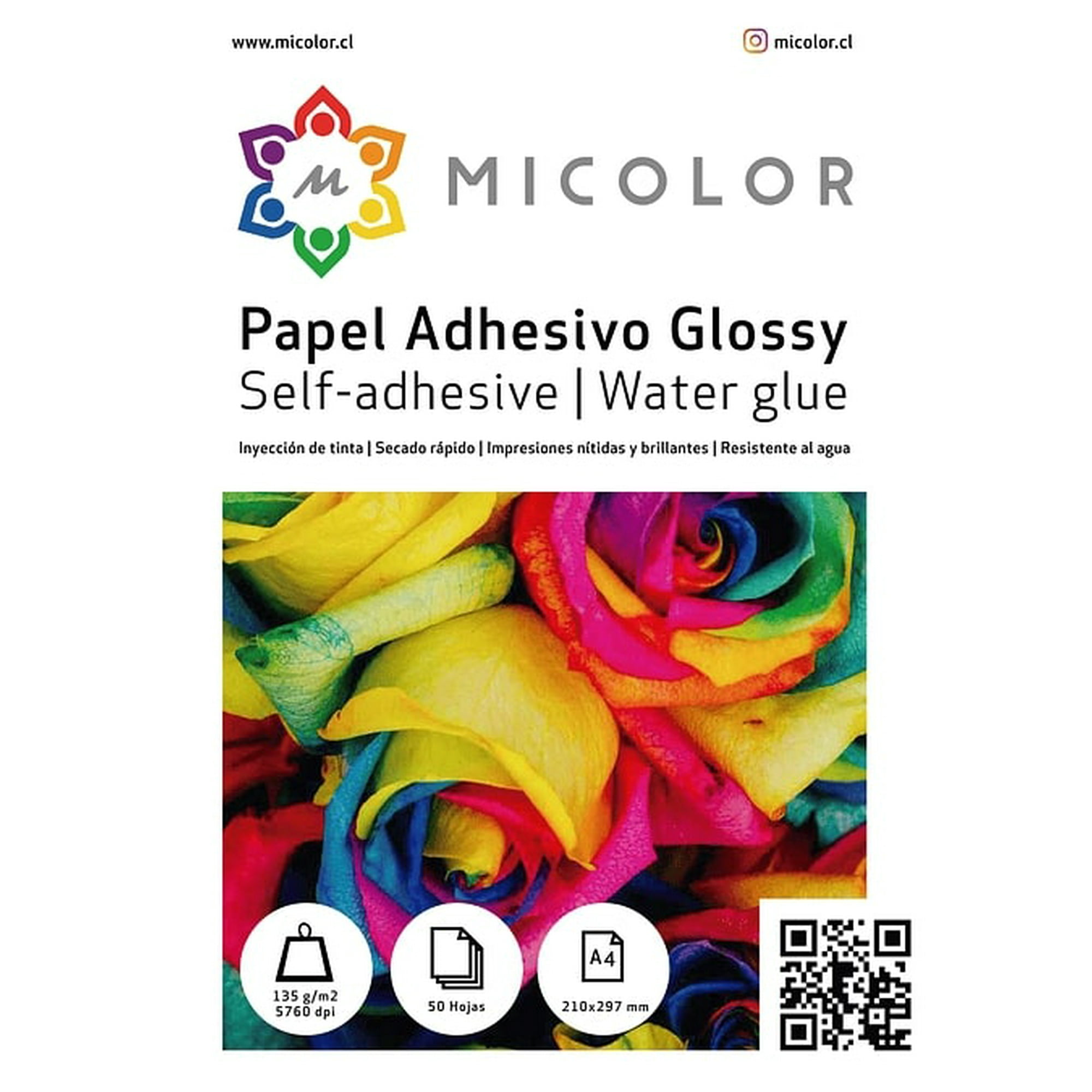 Micolor - Papel Adhesivo Brillante A4 135 G 50 Hojas (antioxido)