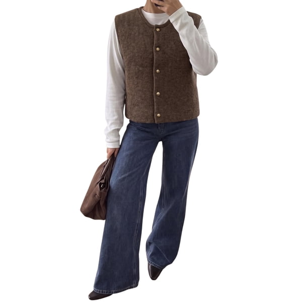 INSPIRE CHIC Chaleco de Suéter para Mujer con Botones, Sin Mangas, Cuello Redondo, Suave, Casual, Tejido de Punto, Top de Tanque, Cárdigan, Marrón Medio
