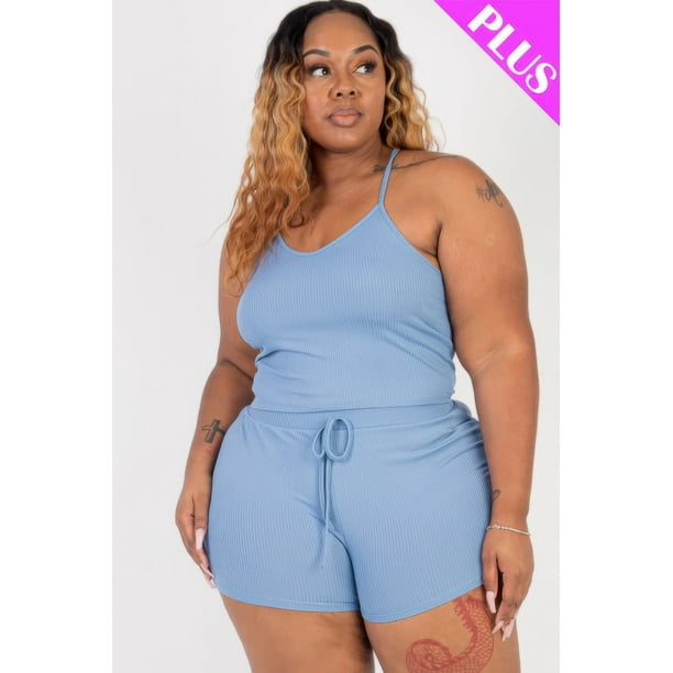 Conjunto de Top Corto de Canalé y Shorts de Talla Grande