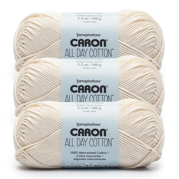 Algodón para todo el día de Yarn Caron, paquete de 3 unidades, 158 m, color crema mercerizado