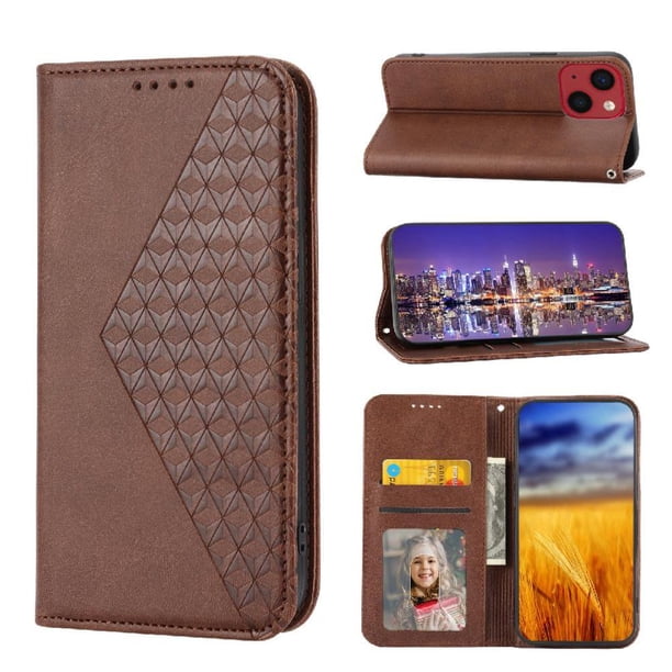 Funda Flip FOXDOCK para iPhone 13 Pro Max , Estilo Billetera con Diseño Rombo, Correa de Mano y Soporte, Uso Diario