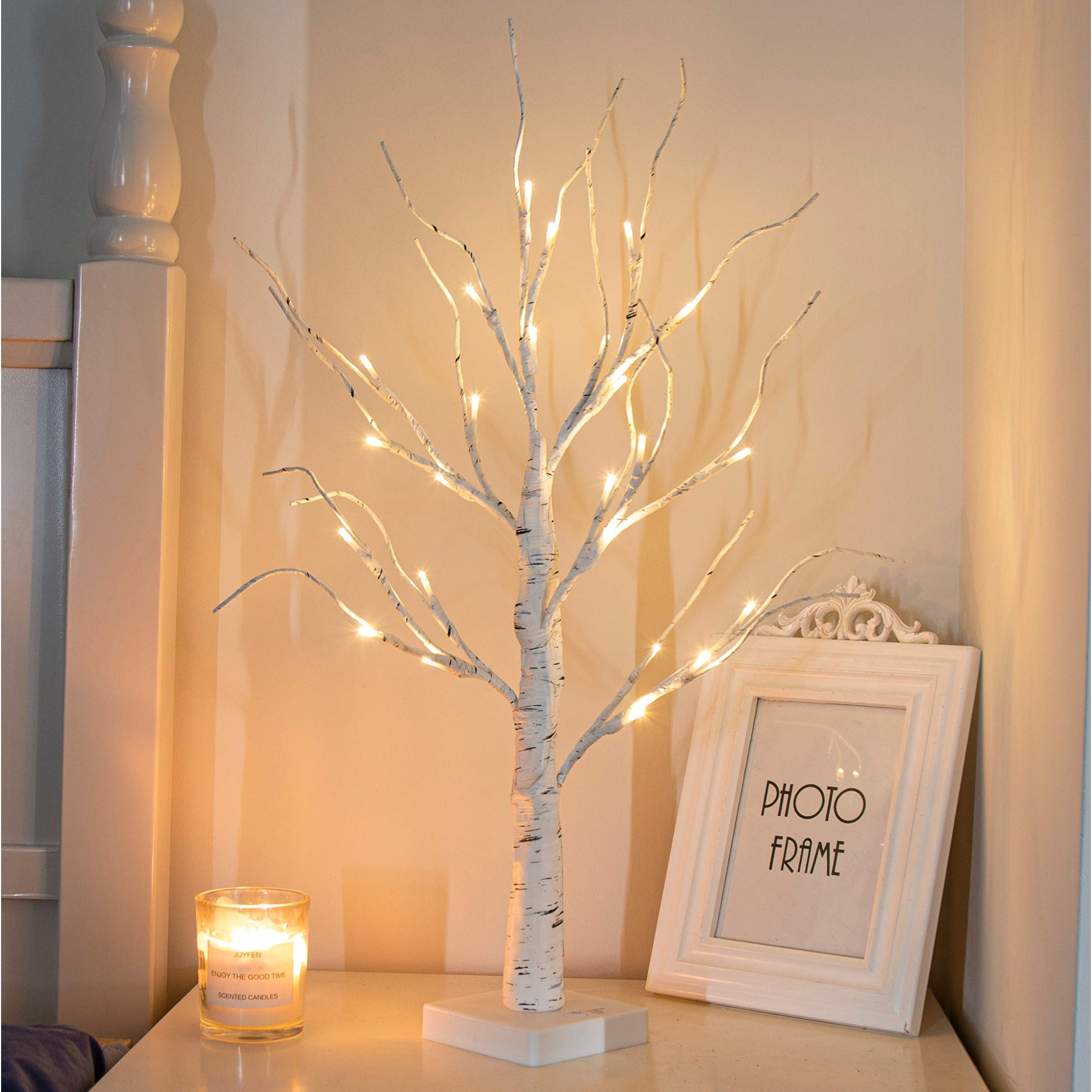 Árbol Artificial Peiduo De Abedul De 2 Pies Con Luces Led De Color Blanco Cálido
