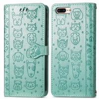 Funda Cartera Foxdock Para Iphone 8 Plus/7 Plus , Flip Pu Con Relieve De Gatos Y Perros, Tarjetero Y Soporte