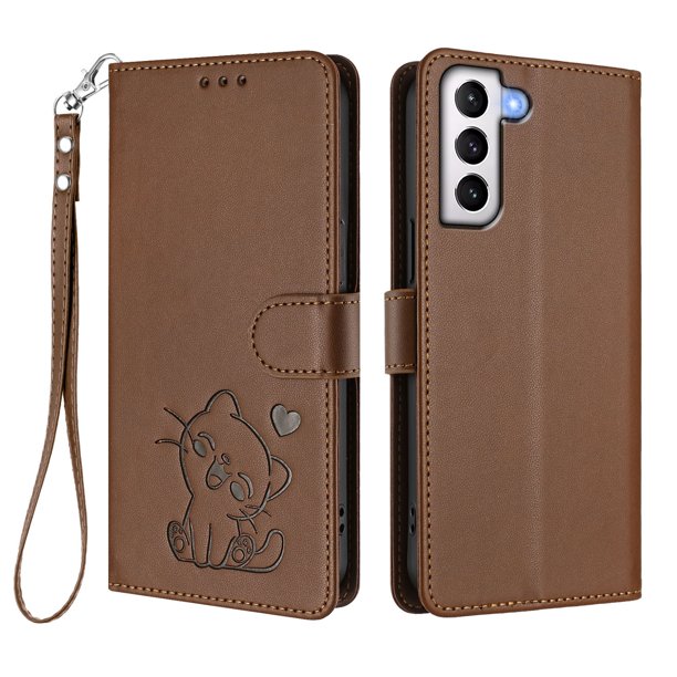 Funda Volteable con Diseño de Gato para Samsung Galaxy S21 Plus, Marrón
