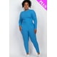 thumbnail image 2 of Saronite Conjunto de Dos Piezas de Top y Leggings de Manga Larga con Cuello Alto y Punto Acanalado Básico, Azul Ibiza (Talla Grande para Mujer), 2 of 5