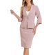 thumbnail image 1 of INSPIRE CHIC Conjunto de Traje de Mujer de 2 Piezas para Regreso a Clases, Conjunto de Atuendo de Maestra, Blazer sin Cuello de Manga 3/4, Falda Lápiz de Cintura Alta, Atuendos de Trabajo, Rosa XS, 1 of 6