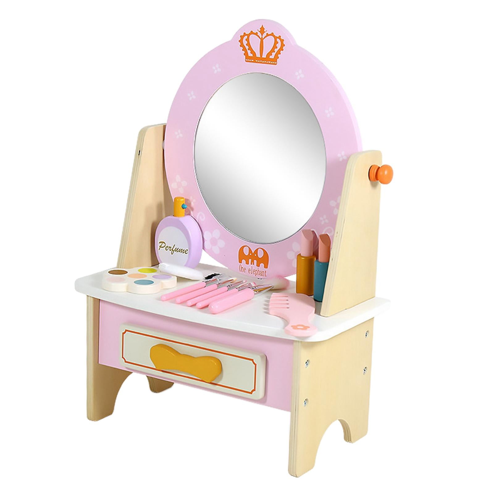 Magideal - Juguete De Mesa De Vestir Para Niños De Madera, Juego De Belleza De Juego De Rol Educativo, Juguetes De Mesa De Maquillaje De Simulación Para Regalos