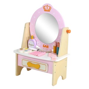 Magideal - Juguete De Mesa De Vestir Para Niños De Madera, Juego De Belleza De Juego De Rol Educativo, Juguetes De Mesa De Maquillaje De Simulación Para Regalos