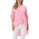 thumbnail image 1 of INSPIRE CHIC Blusa Asimétrica de Mujer con Mangas de Campana 3/4, Cuello Redondo, Espalda con Abertura, Dobladillo con Volantes, Casual, Talla XL, Rosa, 1 of 6