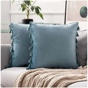 Wyj Hogar - Pack De 02 Fundas De Cojín De Terciopelo Con Flecos 45X45 Azul