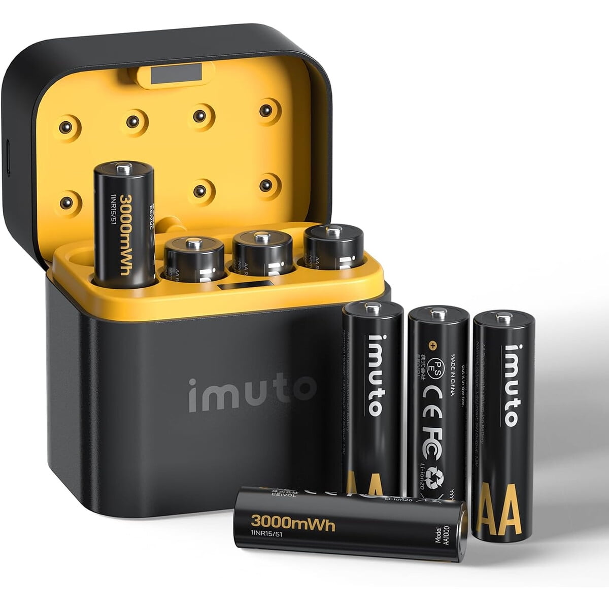 Baterías Aa Recargables Imuto 3000mwh Con Cargador 1.5v 8 Unid