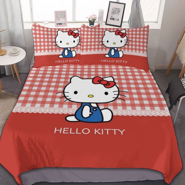 Hello Kitty Duvet Cover Set 3-Piece Bedding Set Soft Warm And Comfortable Soft Bed Set for Bedroom All Season Bed Sheets