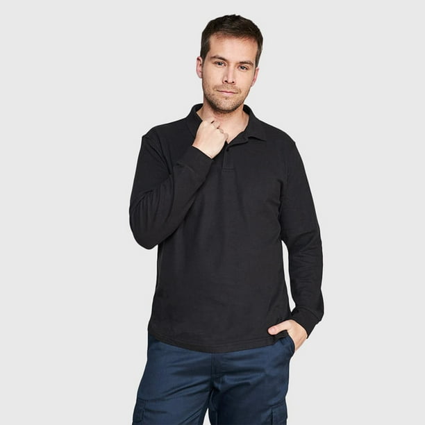 Polera Pique T/C Ml Hombre negro XXL