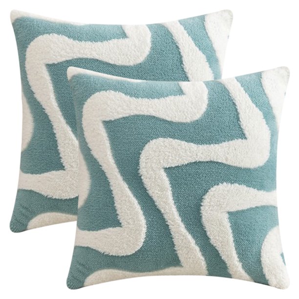 Funda de Cojín de Lana de Nieve REGALWOVEN con Patrón Ondulado Funda de Almohada Moderna para Sofá Sala de Estar Decoración del Hogar Azul 20 x 20 Pulgadas