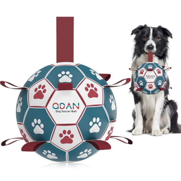 Pelota de fútbol QDAN de juguete para perros con correas para tira y afloja y jugar en el agua