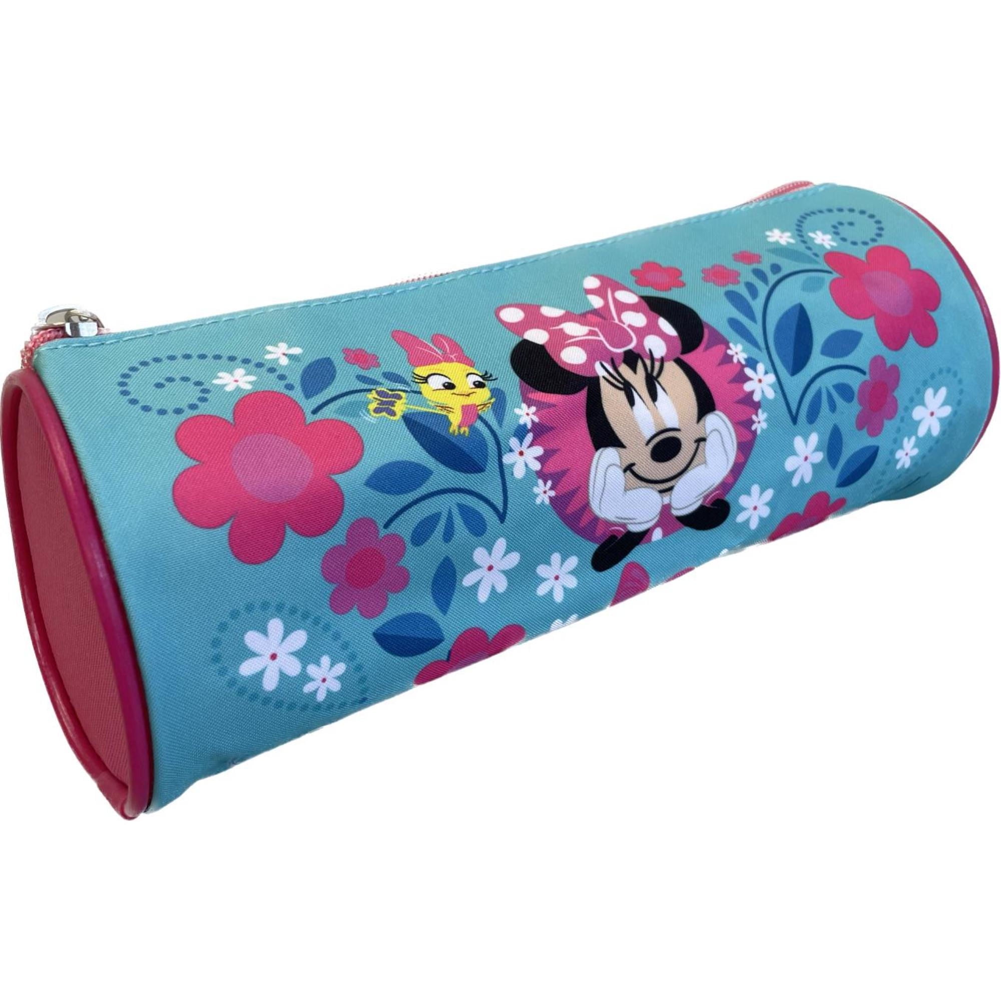 Estuche Infantil Niña Escolar Flores Minnie Celeste Disney
