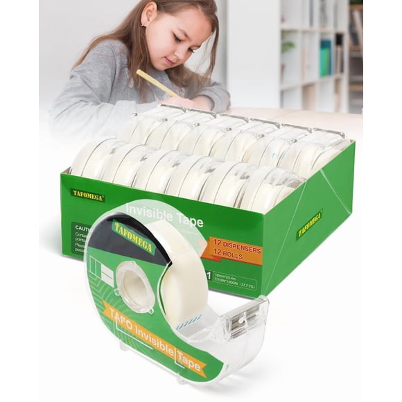 Cinta adhesiva transparente Tafomega Invisible 12 rollos de 18 mm x 25 m con dispensador
