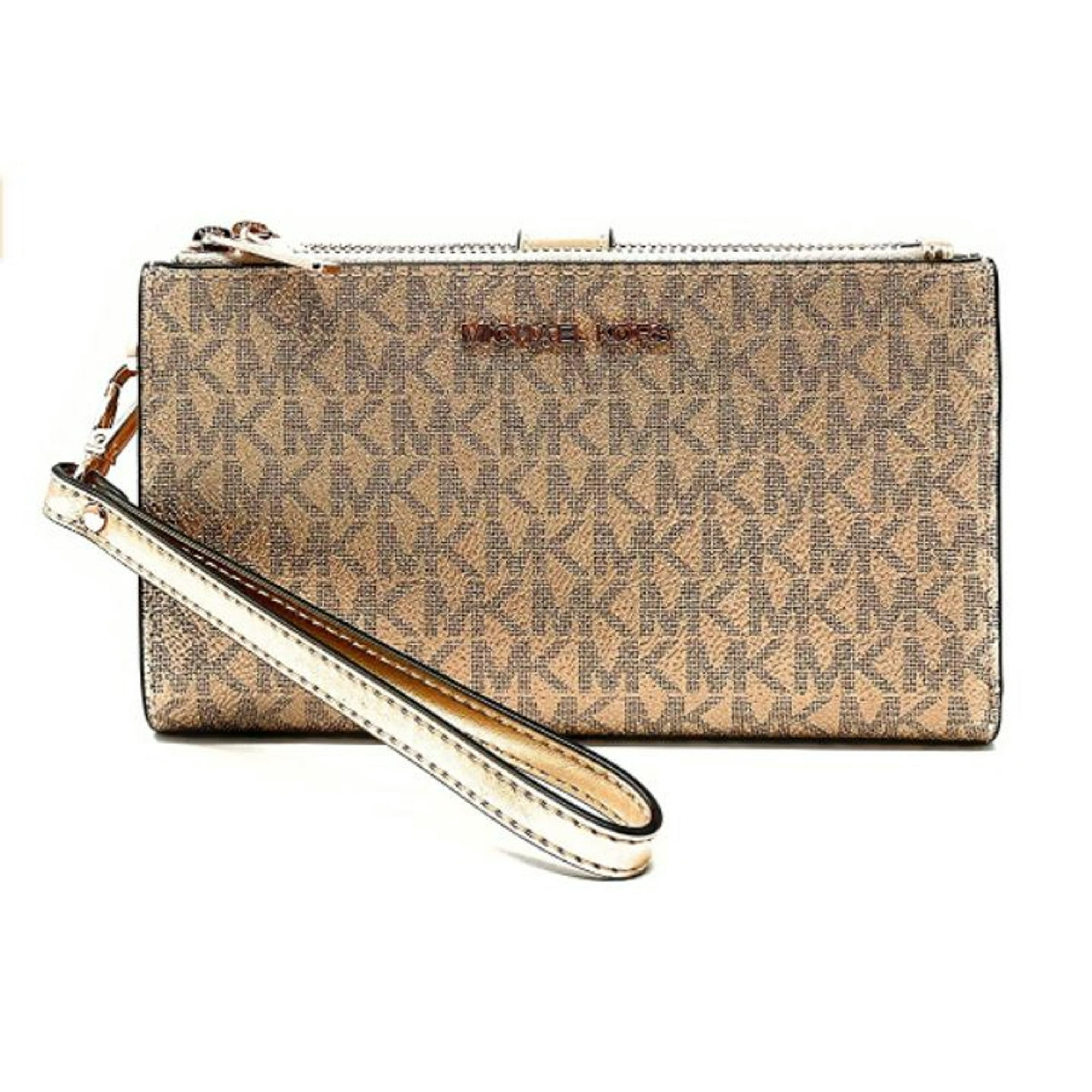 Billetera Michael Kors Cartera De Viaje Jet Set Con Doble Cremallera Para Mujer, Oro Pálido