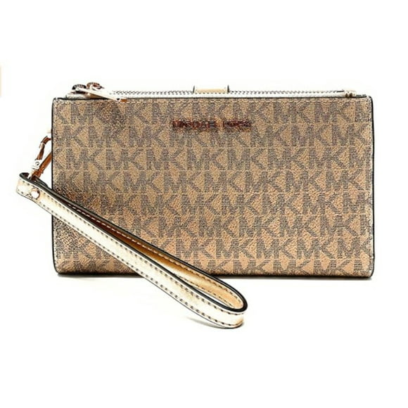 Billetera Michael Kors Cartera de Viaje Jet Set con Doble Cremallera para Mujer, Oro Pálido