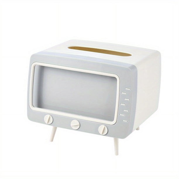 1pc Multifunctional TV Shaped Tissue Storage Box with Mobile Phone Holder - Stylish Plastic Desktop Tissue Dispenser for Home Decor