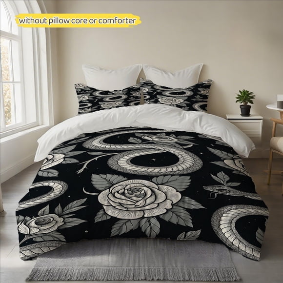 Vintage Snake Rose Printed Duvet Cover Set Fluffy and Comfortable 100% Polyester Fiber Duvet Cover Soft and Breathable for a Peaceful Sleep Machine Washable and