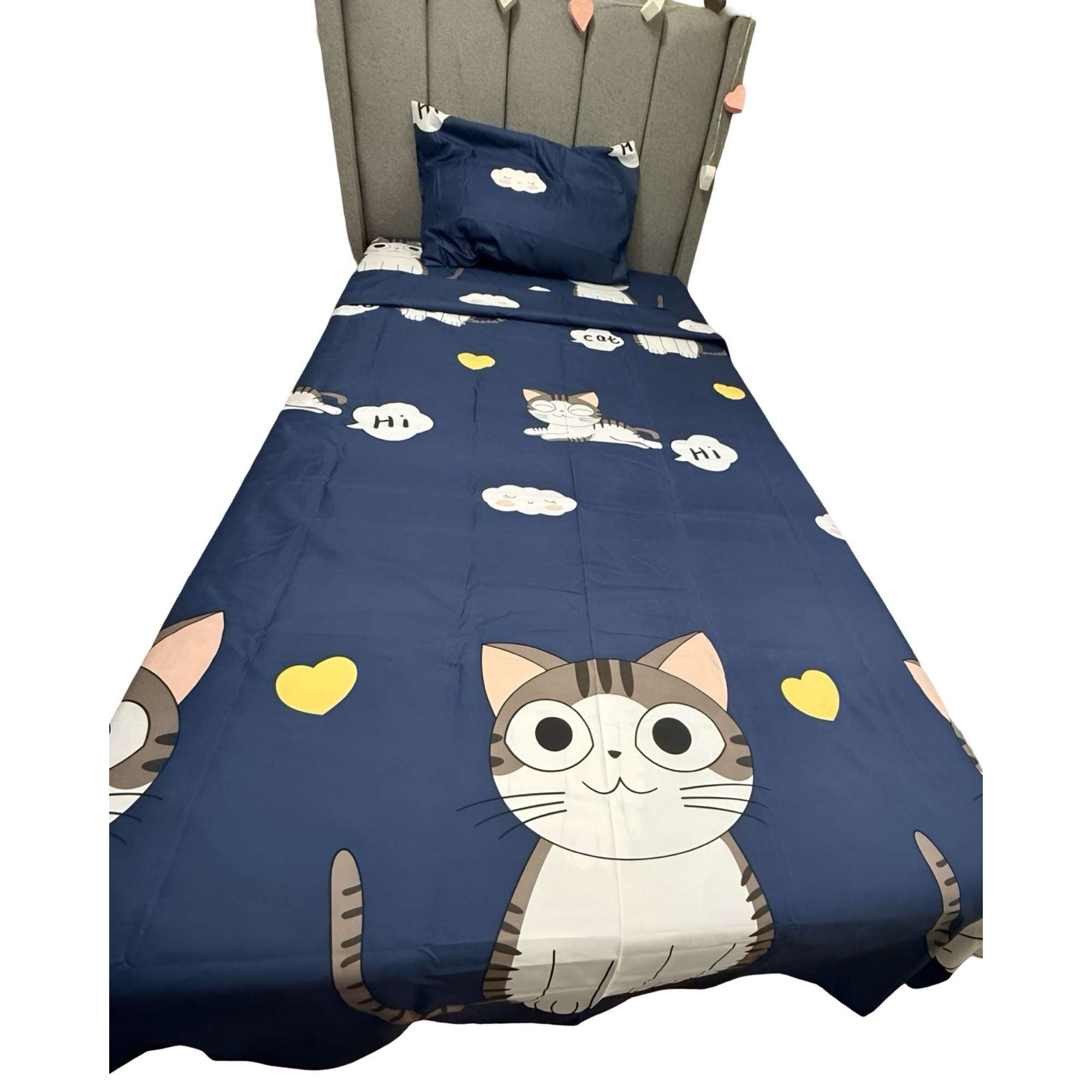 Teng Fei - Set De Sábanas Niña Niño Infantil 1 Plaza Gatito