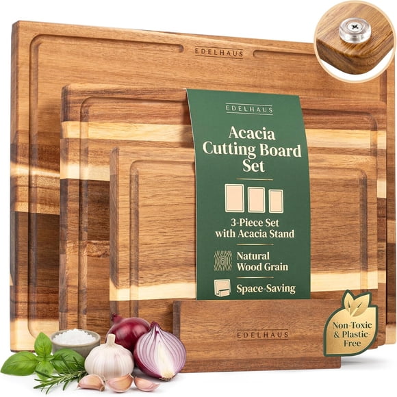 EDELHAUS Acacia Wood Cutting Boards for Kitchen Set of 3