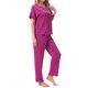 thumbnail image 4 of INSPIRE CHIC Pijamas de Satén para Mujer Camiseta de Manga Corta de Seda con Cuello en V y Pantalón Largo Conjunto de Ropa de Dormir Suave XL Rosa Fucsia, 4 of 6