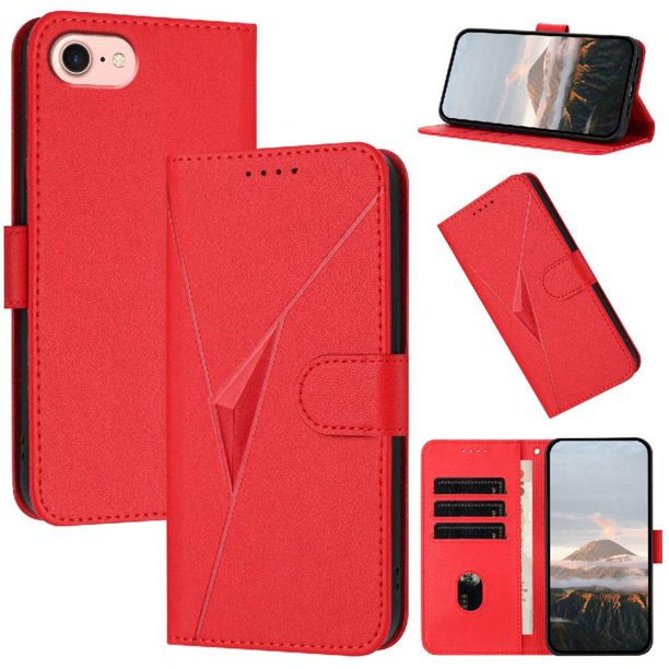 Funda Cartera Fibra de Carbono para iPhone 16e con Soporte y Cierre Magnético Rojo
