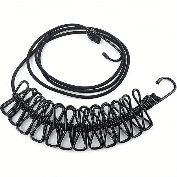 1pc Portable Travel Clothesline, Adjustable Elastic Travel Camping Retractable Clothesline With 12pcs Clips For Outdoor And Indoor Use