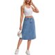 thumbnail image 2 of INSPIRE CHIC Falda de Jean para Mujer Regreso a Clases Cintura Alta Línea A Elástica en la Espalda Casual Hasta la Rodilla Falda de Mezclilla S Azul Claro, 2 of 6